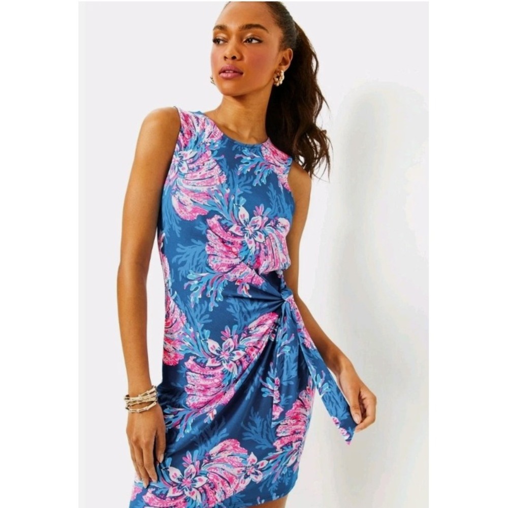 Lilly Pulitzer Women XL Bryson Sleeveless Dress Blue Multi For The Fans NWT